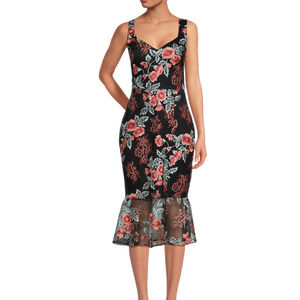 Guess Embroidered Floral Mesh Midi Dress Size 8 Valentine Date Night